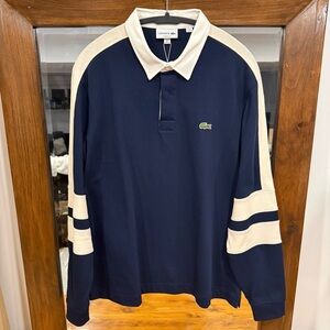 BNWT Lacoste Men's Two-Tone Rugby Polo in Navy and Cream